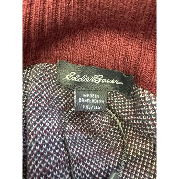 Eddie Bauer Fair Isle Burgundy Blue Striped 1/4 Zip Women’s Sweater Sz 2xL - Picture 5 of 6